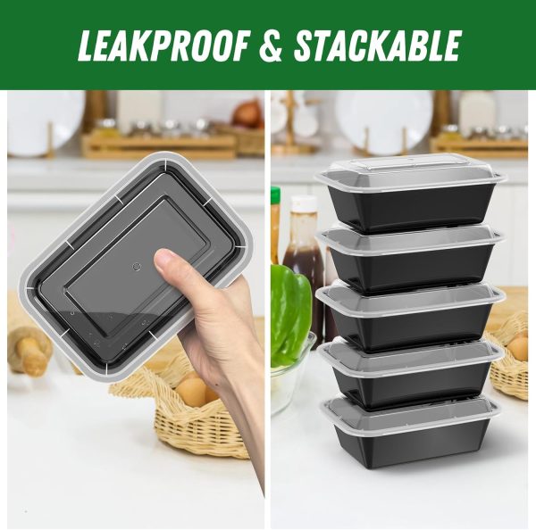 50 Pack (100-Piece) 24 oz Meal Prep Containers Reusable with Lids, Sturdy Leakproof & Food Safe, Microwave, Freezer, Dishwasher Safe Food Prep Containers, To Go Take Out Plastic Food Storage - Image 4