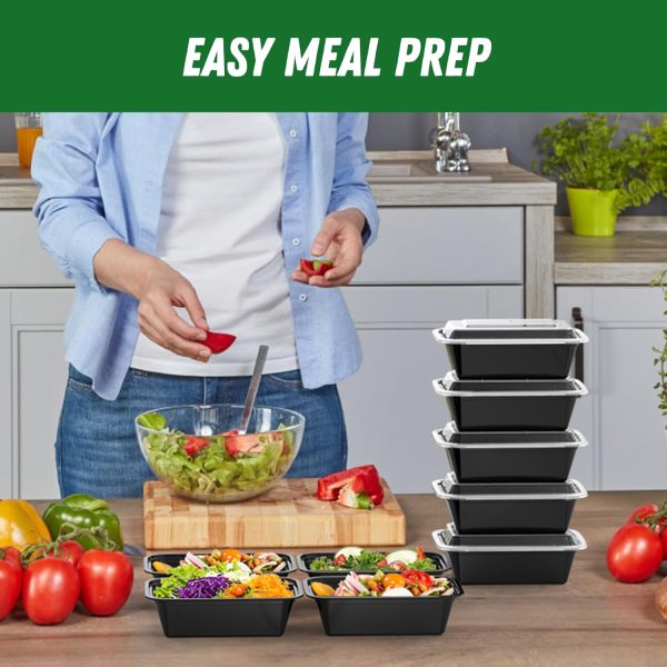 50 Pack (100-Piece) 24 oz Meal Prep Containers Reusable with Lids, Sturdy Leakproof & Food Safe, Microwave, Freezer, Dishwasher Safe Food Prep Containers, To Go Take Out Plastic Food Storage - Image 6