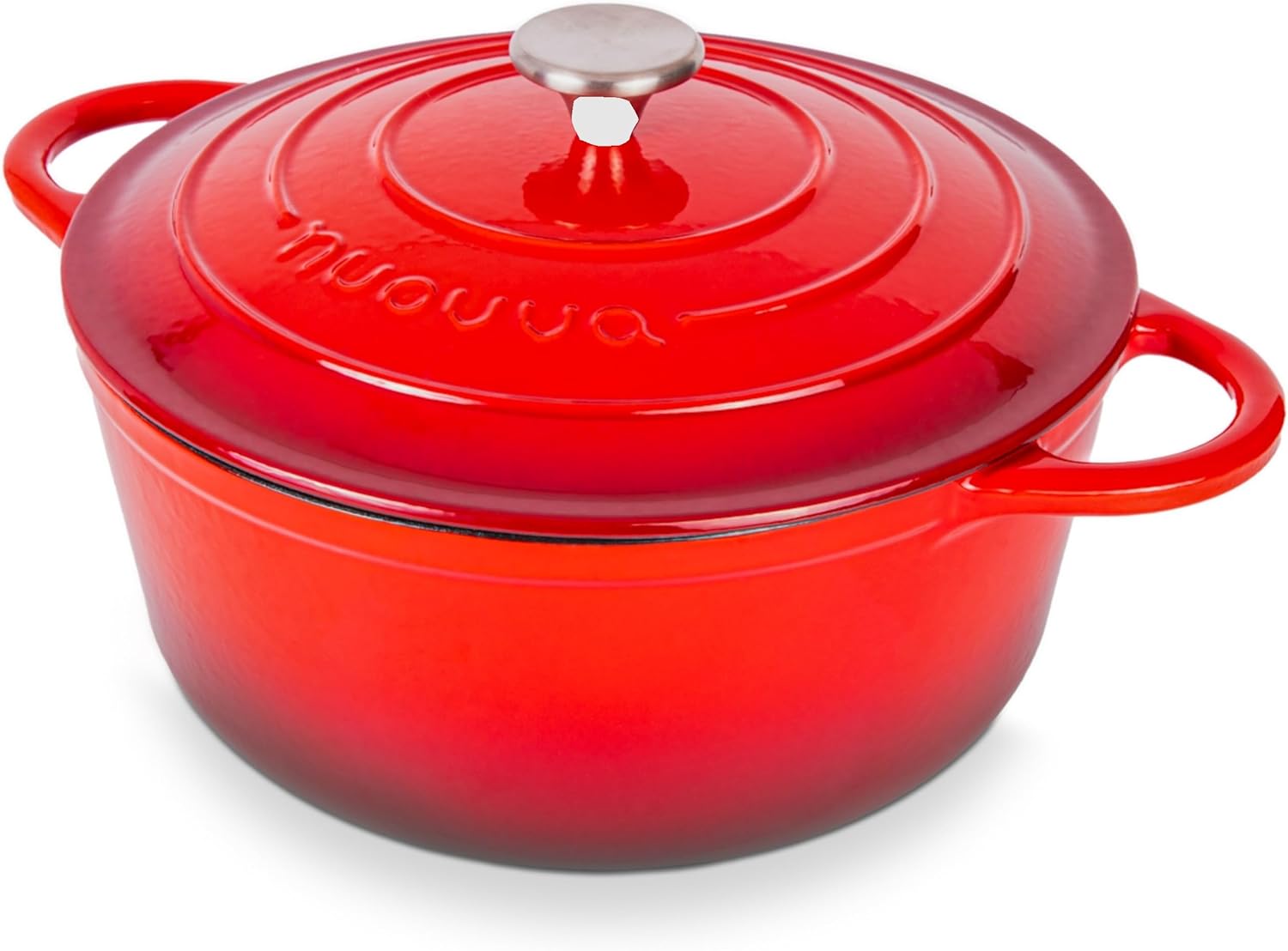 Cast Iron Dutch Oven with Lid – Non-Stick Ovenproof Enamelled Casserole Pot, Oven Safe up to 500° F – Sturdy Dutch Oven Cookware – Red, 6.4-Quart, 28cm – by Nuovva