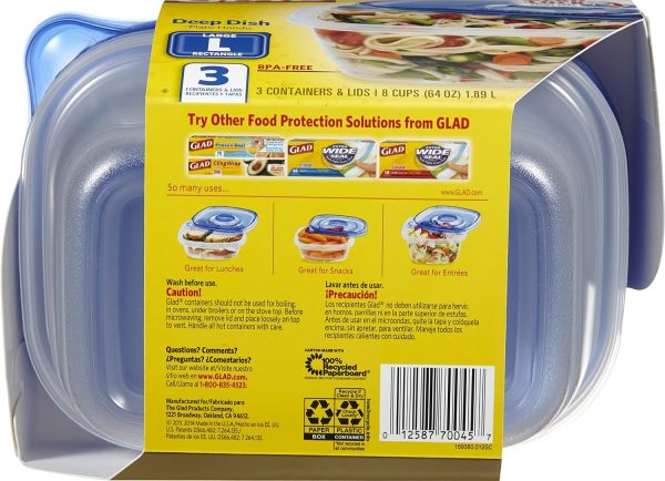 GladWare Deep Dish Food Storage Containers | Large Rectangle Food Storage, Food Containers Hold up to 64 Ounces of Food | Glad Containers with Glad Lock Tight Seal, 3 Count, Standard - Image 3