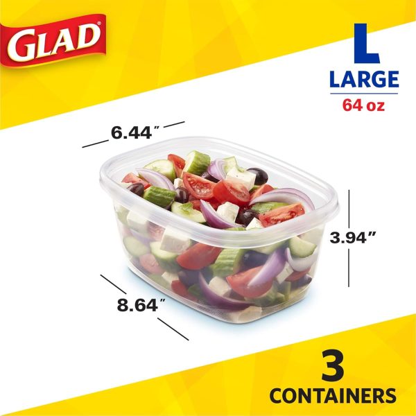 GladWare Deep Dish Food Storage Containers | Large Rectangle Food Storage, Food Containers Hold up to 64 Ounces of Food | Glad Containers with Glad Lock Tight Seal, 3 Count, Standard - Image 5