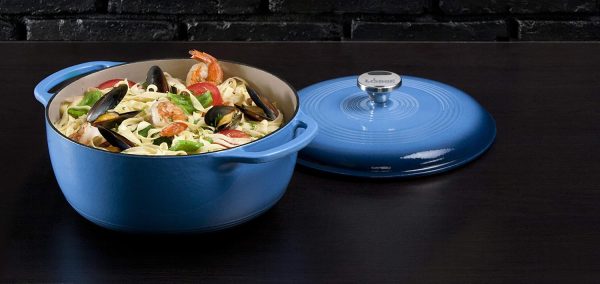 Lodge 6 Quart Enameled Cast Iron Dutch Oven with Lid – Dual Handles – Oven Safe up to 500° F or on Stovetop - Use to Marinate, Cook, Bake, Refrigerate and Serve – Blue - Image 3