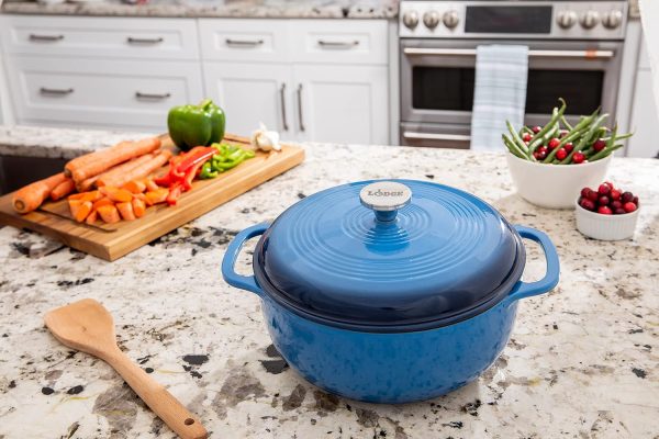 Lodge 6 Quart Enameled Cast Iron Dutch Oven with Lid – Dual Handles – Oven Safe up to 500° F or on Stovetop - Use to Marinate, Cook, Bake, Refrigerate and Serve – Blue - Image 5