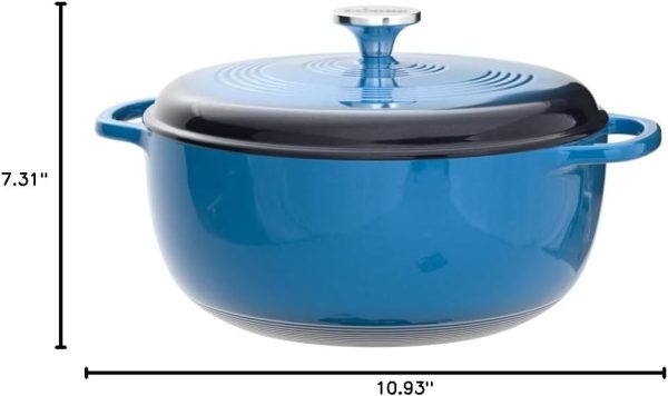 Lodge 6 Quart Enameled Cast Iron Dutch Oven with Lid – Dual Handles – Oven Safe up to 500° F or on Stovetop - Use to Marinate, Cook, Bake, Refrigerate and Serve – Blue - Image 8