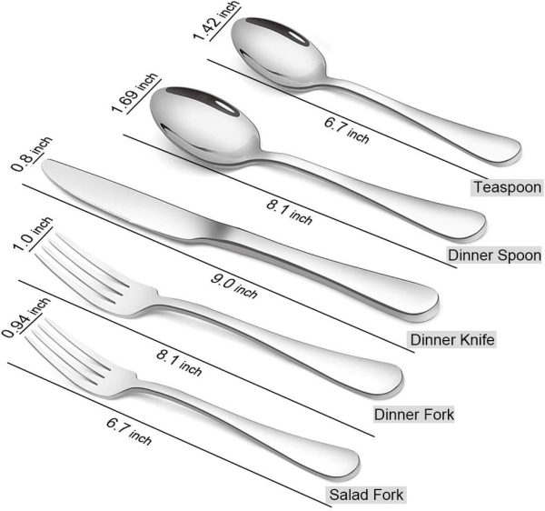 Silverware Set, Briout Flatware Set Service for 4 Stainless Steel Cutlery Set 20 Piece Include Upgraded Knife Spoon Fork Mirror Polished, Dishwasher Safe - Image 2