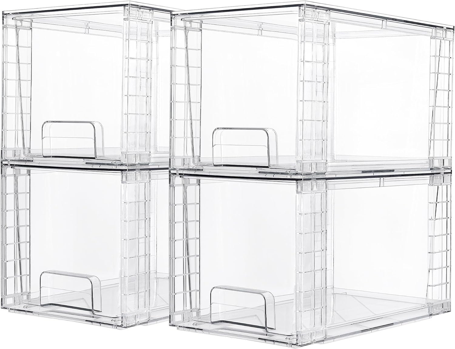 Vtopmart 4 Pack Large Stackable Storage Drawers,Easily Assemble Acrylic Bathroom Closet Undersink Organizers and Storage,Plastic Storage Bins for Kitchen Cabinets,Pantry,Makeup,Medicine Organization
