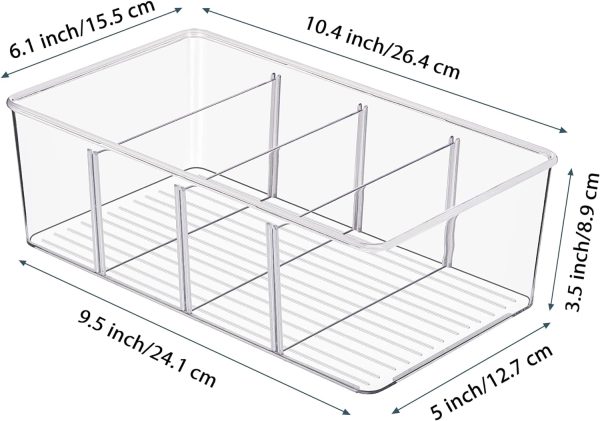 Vtopmart 8 Pack Food Storage Organizer Bins, Clear Plastic Bins for Pantry, Kitchen, Fridge, Cabinet Organization and Storage, 4 Compartment Holder for Packets, Snacks, Pouches, Spice Packets - Image 3