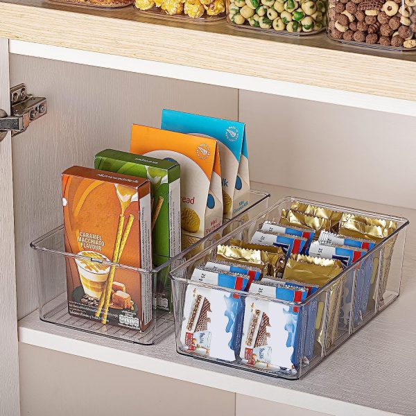Vtopmart 8 Pack Food Storage Organizer Bins, Clear Plastic Bins for Pantry, Kitchen, Fridge, Cabinet Organization and Storage, 4 Compartment Holder for Packets, Snacks, Pouches, Spice Packets - Image 7